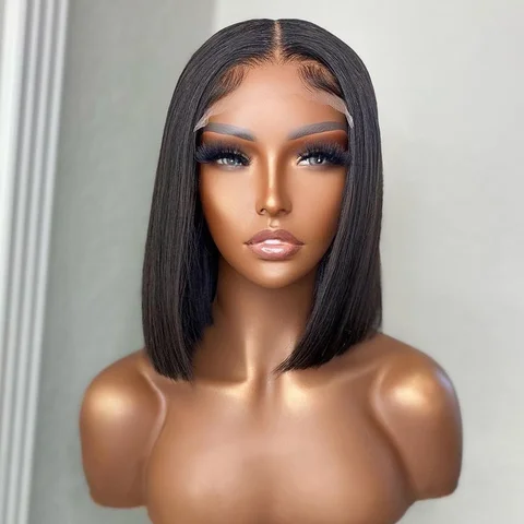 The model is showcasing our Lilanga wig, which is a Silky Straight Cambodian Bob, with a choice between a 13x4 ear to ear frontal lace or 6x4 closure.  It features an undetectable HD Lace or transparent Swiss lace. The wig is part of our Premium Collection of 100% raw virgin human hair with cuticles intact and aligned. It is a glue-less, wear and go wig with adjustable and detachable bands. It comes standard with a pre-plucked hairline and bleached knots. Comes in lengths 10” and 12” 